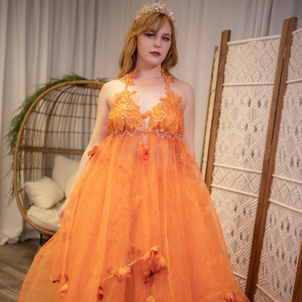 "HARVEST" Orange Organza Woodland Princess Crystal Wedding Ballgown Set - Picture 14 of 17